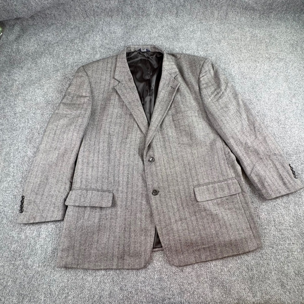 Vintage 90s Botany 500‎ Blazer Mens 52R Grey Lambswool Herringbone Academia Ivy